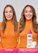Before and after comparison of a woman's hair with K18 HeatBounce product.